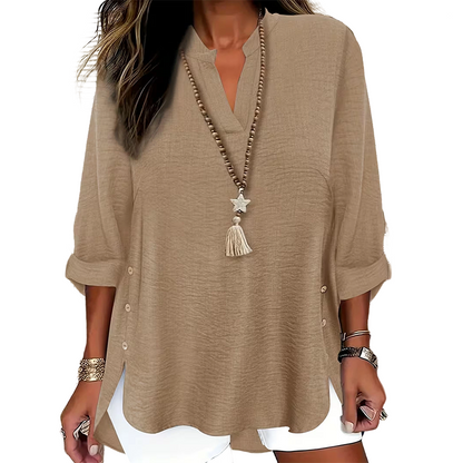 Casual Solid Color Button Side Slit Top