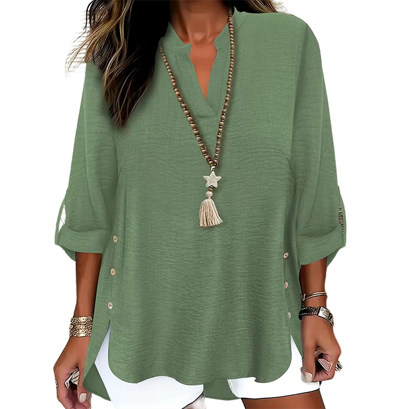 Casual Solid Color Button Side Slit Top