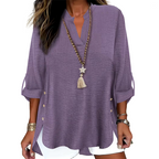 Casual Solid Color Button Side Slit Top