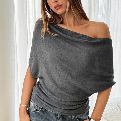 Women's Asymmetrical Off-Shoulder Batwing Sleeve Top👚