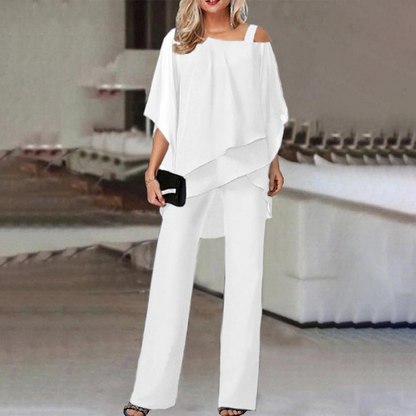 Women’s Irregular Chiffon Tops & Wide-Leg Pants Set