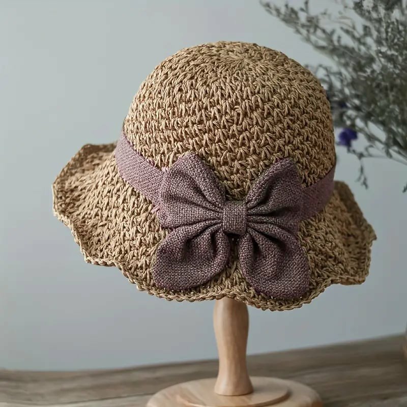 Straw Hat with Retro Bow – Foldable & Breathable for Summer