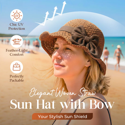 Straw Hat with Retro Bow – Foldable & Breathable for Summer