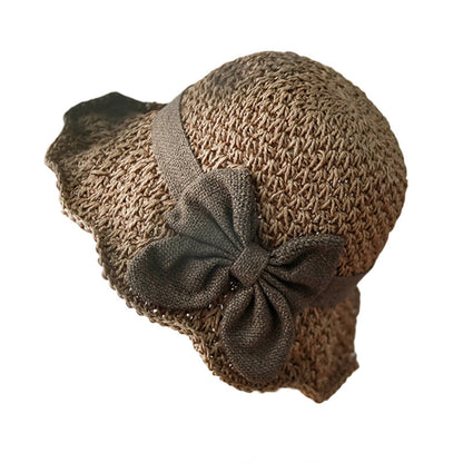 Straw Hat with Retro Bow – Foldable & Breathable for Summer
