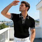👔 Summer Casual Short Sleeve Shirt – Premium Knit, Contrast Tipping, Breathable 🌴