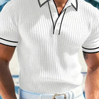 👔 Summer Casual Short Sleeve Shirt – Premium Knit, Contrast Tipping, Breathable 🌴
