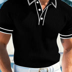 👔 Summer Casual Short Sleeve Shirt – Premium Knit, Contrast Tipping, Breathable 🌴