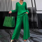 ✨ NEW! Women's V-Neck Lounge Set with Wide-Leg Pants