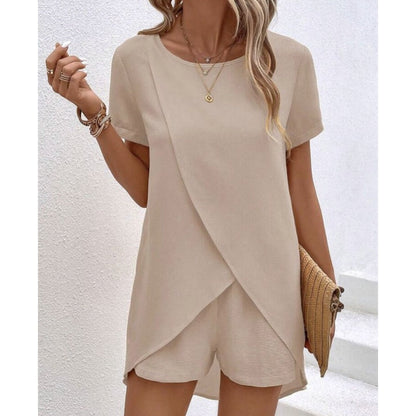 Women's Solid Color Irregular Top & Shorts Two Piece Set