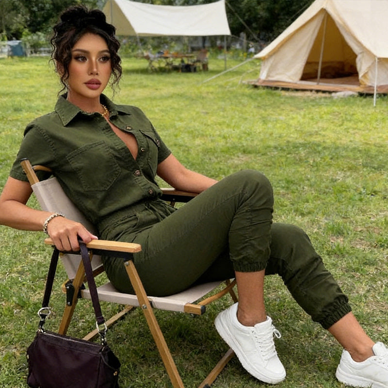 🥳 HOT SALE🥳💞50K+ SOLD!Women's Short Sleeve Button-Front Jumpsuit