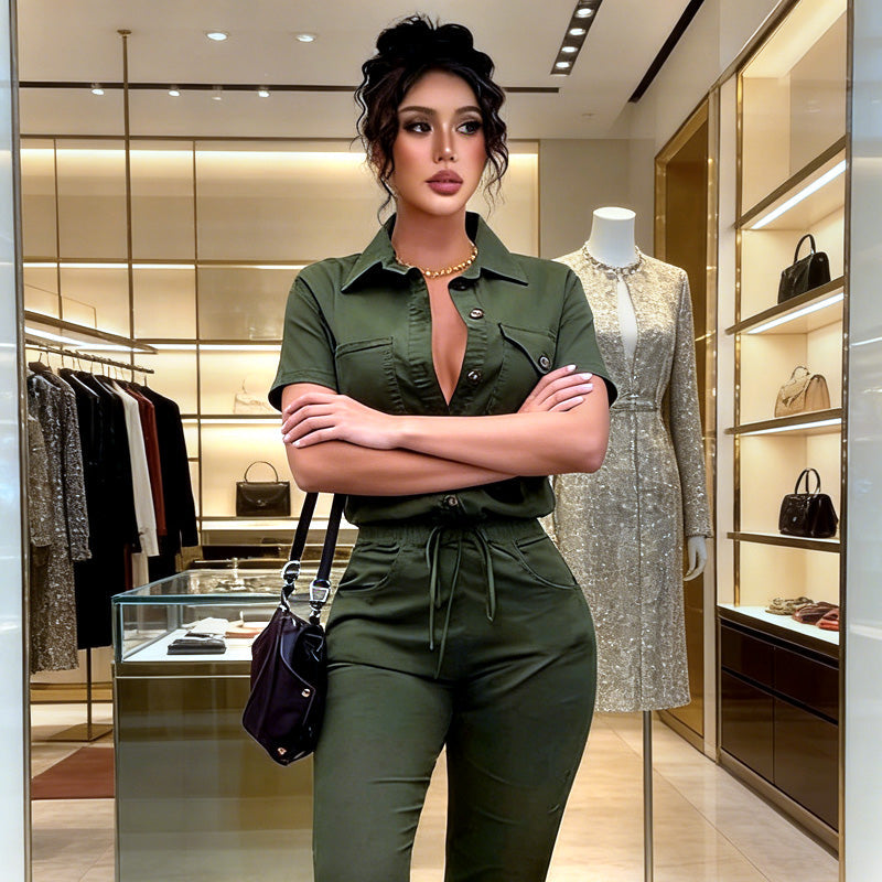 🥳 HOT SALE🥳💞50K+ SOLD!Women's Short Sleeve Button-Front Jumpsuit