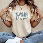 👕  "Life is Good" T-Shirt – Daisy Graphic, Cotton, Relaxed Fit, Positive ✨