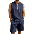 🧵 LIMITED-TIME ✨ Men's Linen Sleeveless Set – Top & Shorts, Lace-Up, 7 Colors ☀️