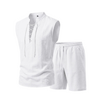 🧵 LIMITED-TIME ✨ Men's Linen Sleeveless Set – Top & Shorts, Lace-Up, 7 Colors ☀️
