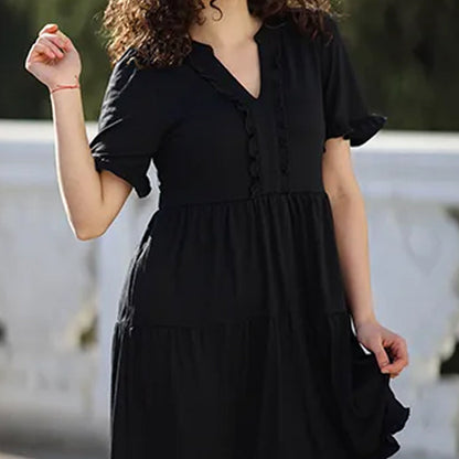 Women's Ruffle Trim V-Neck Tiered Dress