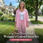 Women's Cotton Linen Long Sleeve Blouse and Pants Set