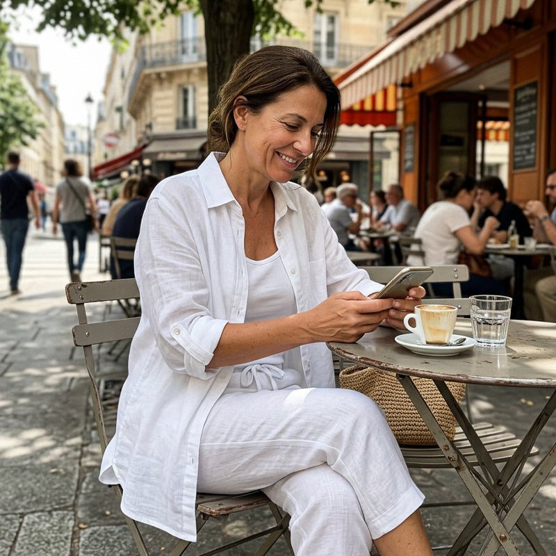 Women's Cotton Linen Long Sleeve Blouse and Pants Set