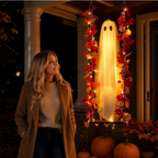 👻Hanging Halloween Ghost on Swing with Remote LED and Maple Leaves