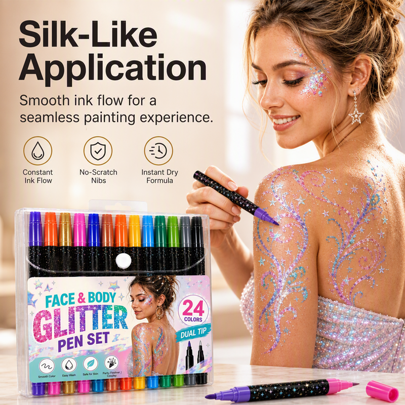 🔥50K+ SOLD!24-Color Face & Body Glitter Marker Set with Dual Tips