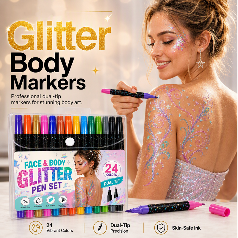 🔥50K+ SOLD!24-Color Face & Body Glitter Marker Set with Dual Tips