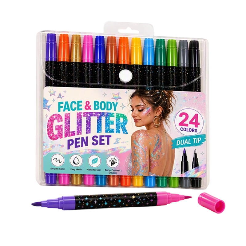 🔥50K+ SOLD!24-Color Face & Body Glitter Marker Set with Dual Tips