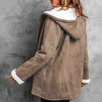 🧥Seasonal Style - Double-Breasted Hooded Coat – Soft Suede Outer & Warm Lining for Commute or Outdoor Wear