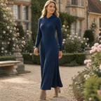 🧶 Textured Comfort | Women's Ribbed-Knit Hooded Maxi Dress with Pockets