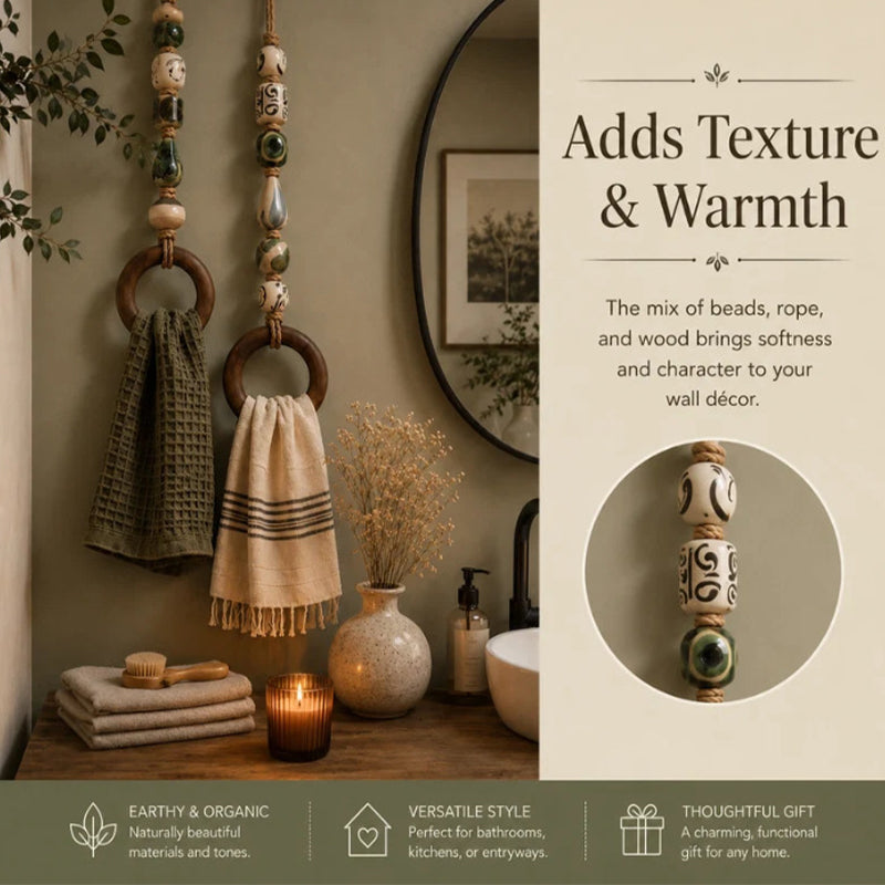 🏠Decorative Beaded Towel Hanger with Wooden Ring