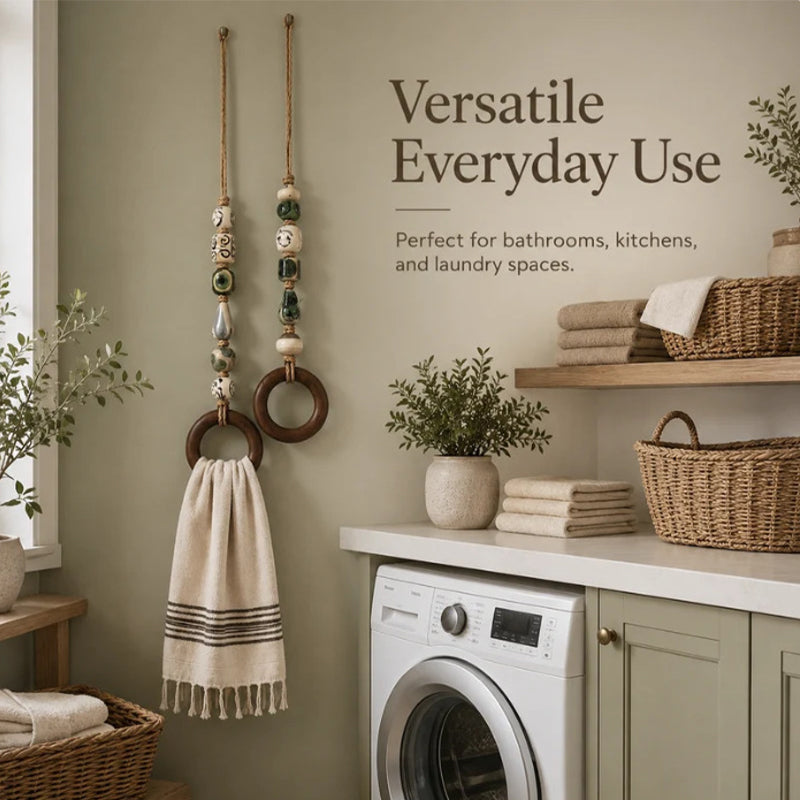 🏠Decorative Beaded Towel Hanger with Wooden Ring