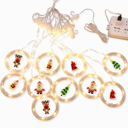 LED Christmas Icicle String Lights USB Powered Star and Christmas Tree Ring Hanging Lights for Holiday Window Decoration