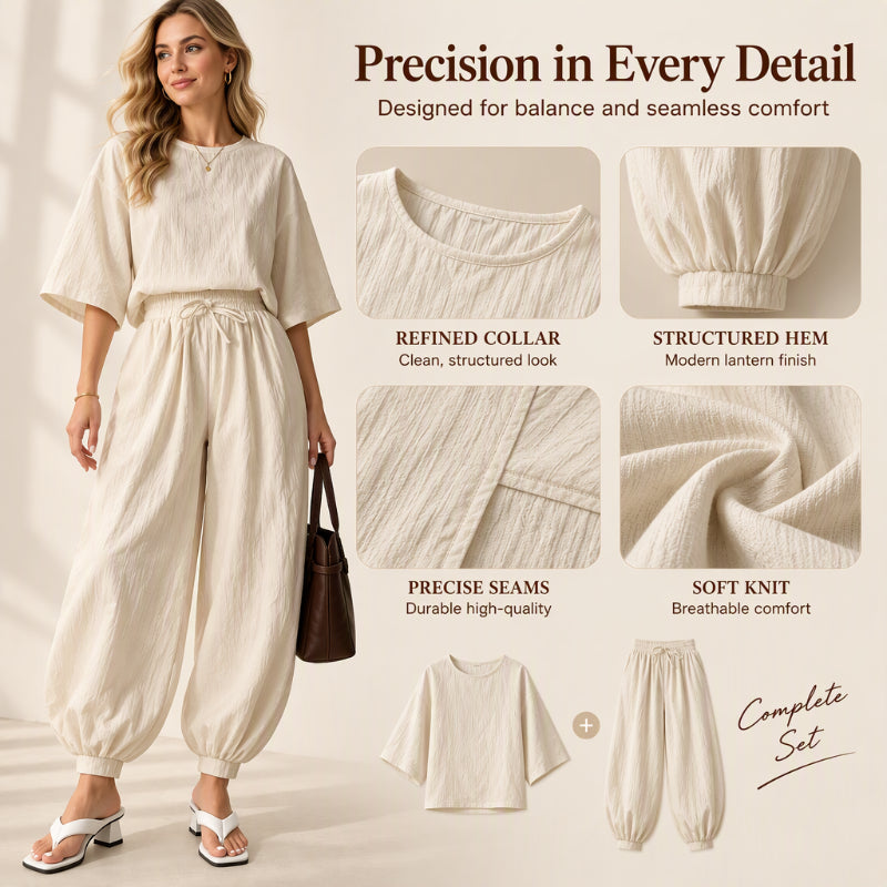 Women's Textured Batwing Sleeve Top & Lantern Pants Set