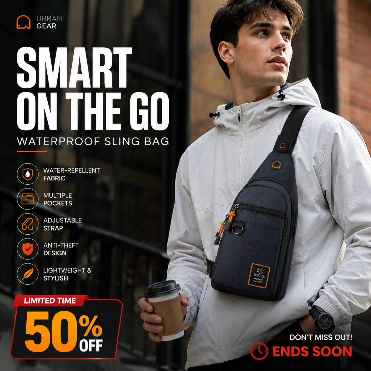 🎒✨ Waterproof Multi-pocket Crossbody Sling Bag – Organized Storage, Adjustable Strap, Headphone Jack 🌧️