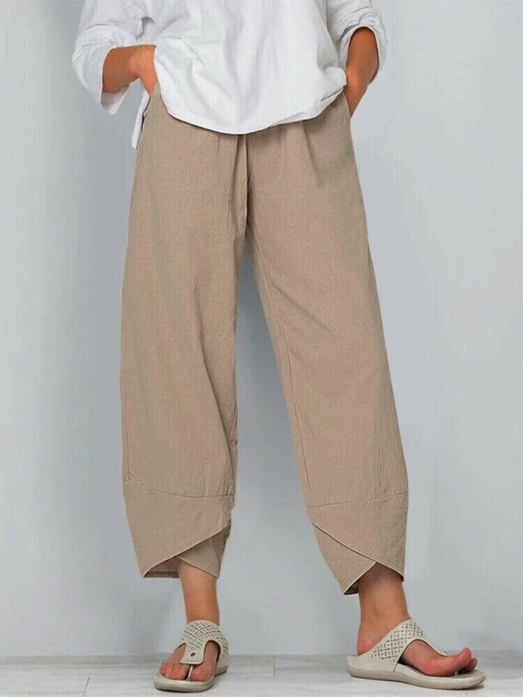 👖Vintage Asymmetrical Elastic Waist Pockets Pants – Unique Design, Comfortable Fit & Functional Style🌸