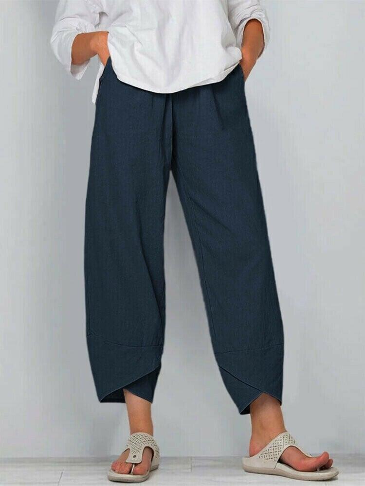 👖Vintage Asymmetrical Elastic Waist Pockets Pants – Unique Design, Comfortable Fit & Functional Style🌸